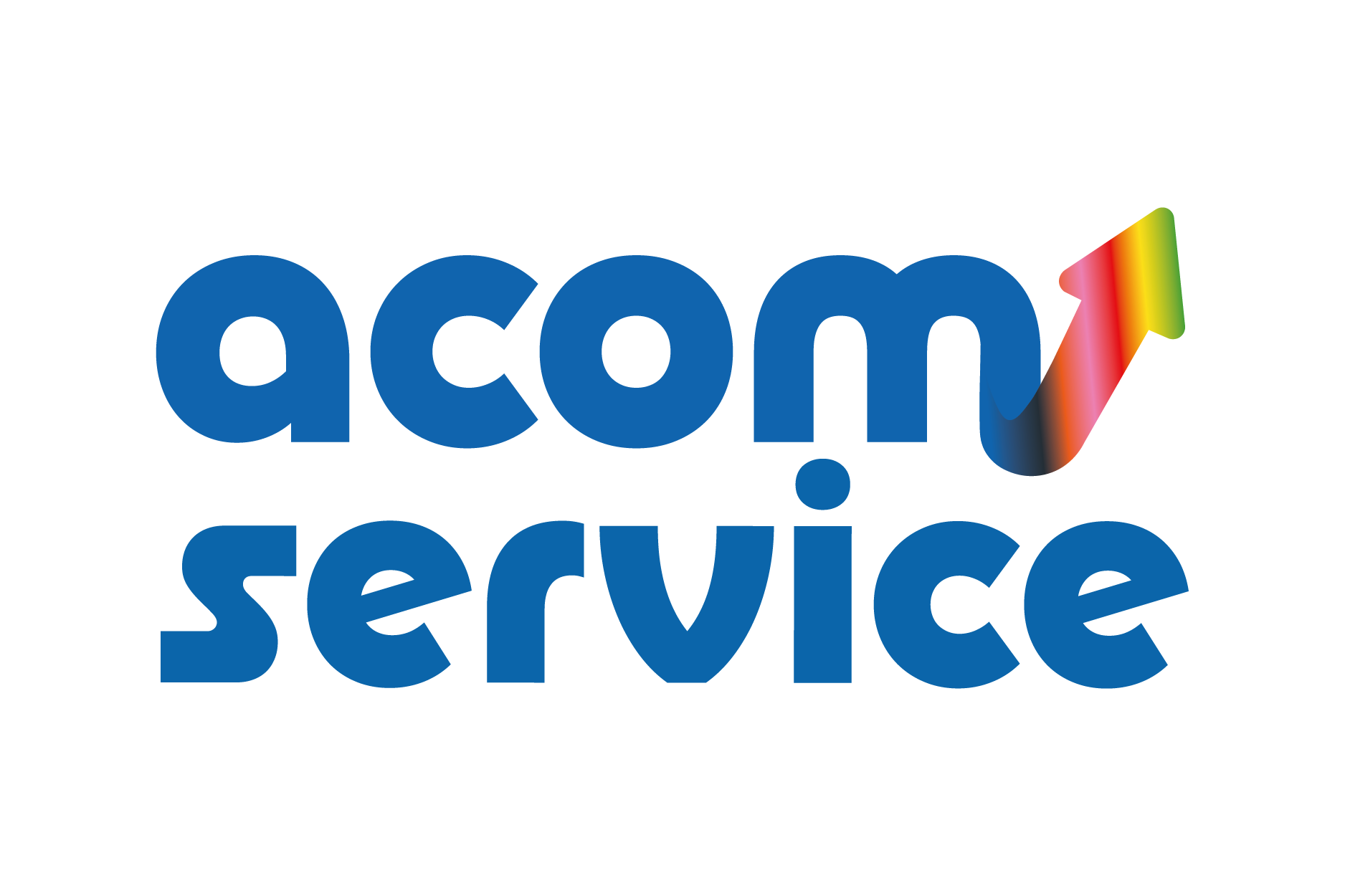 Logo AcomService en bleu avec une flèche multicolore orientée vers le haut.