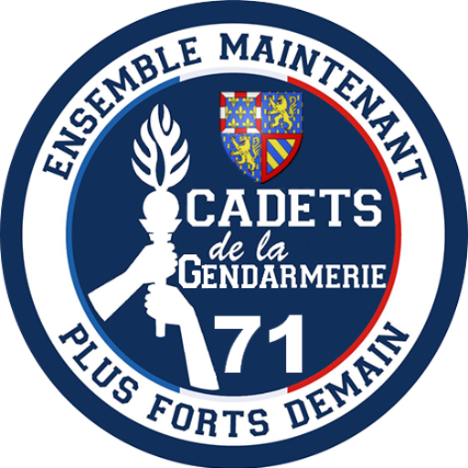 Logo Cadets de la Gendarmerie 71 Logo des Cadets de la Gendarmerie 71 avec la devise Ensemble maintenant, plus forts demain.